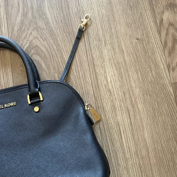 Michael Kors Black Saffiano Leather Satchel Bag Gold Hardware - Picture 16 of 16